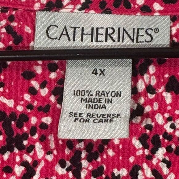 Catherines 4X Pink Floral Tunic Blouse Rayon Boho 3/4 Sleeve Plus Size Top - Picture 7 of 8